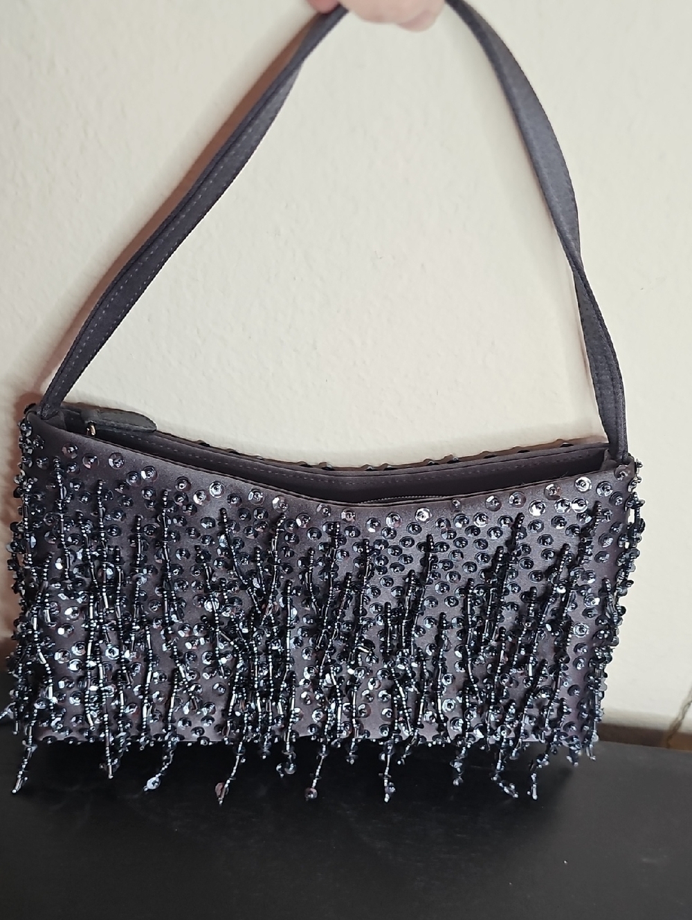 NICOLE MILLER Collection Grey Beaded & Sequin Frame Top Handbag